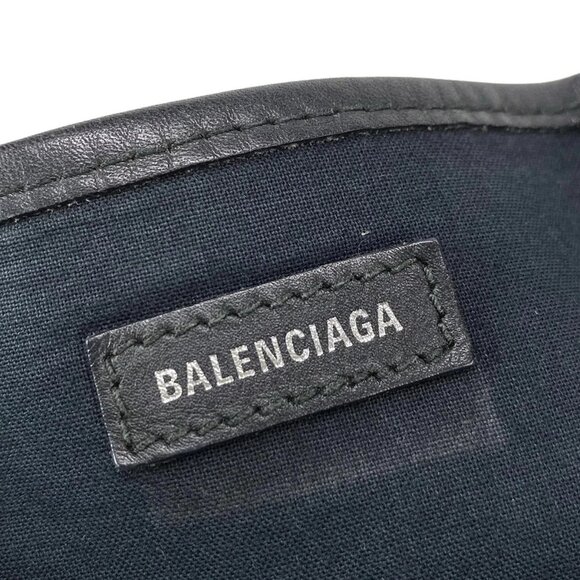 Auth BALENCIAGA Navy Medium Cabas 581292 Cream Black Canvas Leather - Tote Bag - Picture 14 of 16